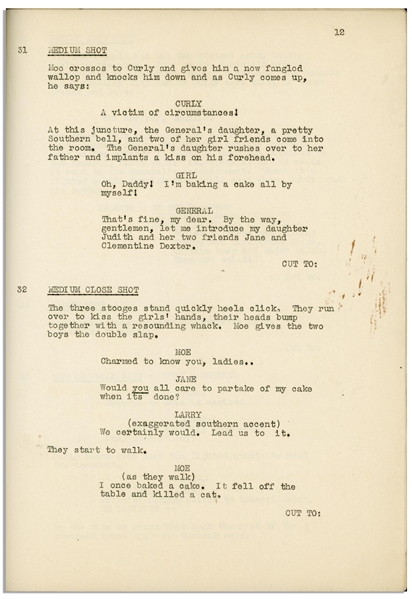 Moe Howard's 33pp. Script for The Three Stooges 1935 Film ''Uncivil Warriors'' -- Very Good Condition